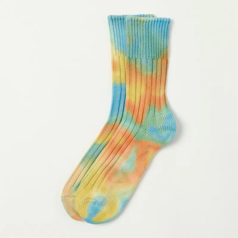 RoToTo Tie Dye Chunky Ribbed Crew Sock - Orange/Light Blue/Light Yellow sold by Son of a Stag