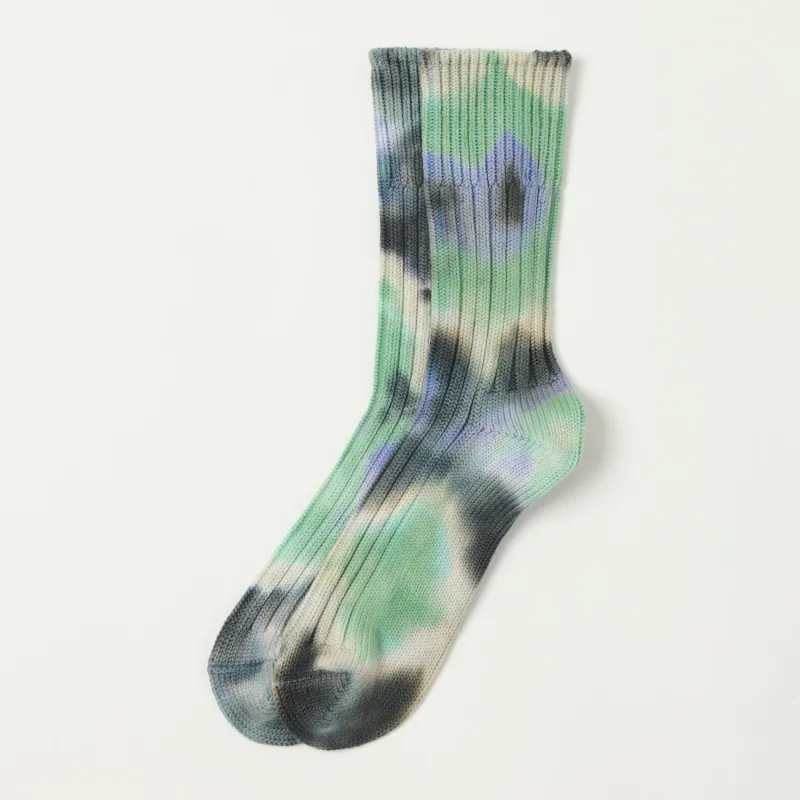RoToTo Tie Dye Chunky Ribbed Crew Sock - Black/Mint/Purple sold by Son of a Stag