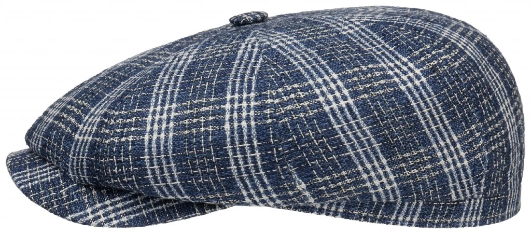 Stetson Hatteras Linen/Cotton Flat Cap - Blue Check sold by Son of a Stag