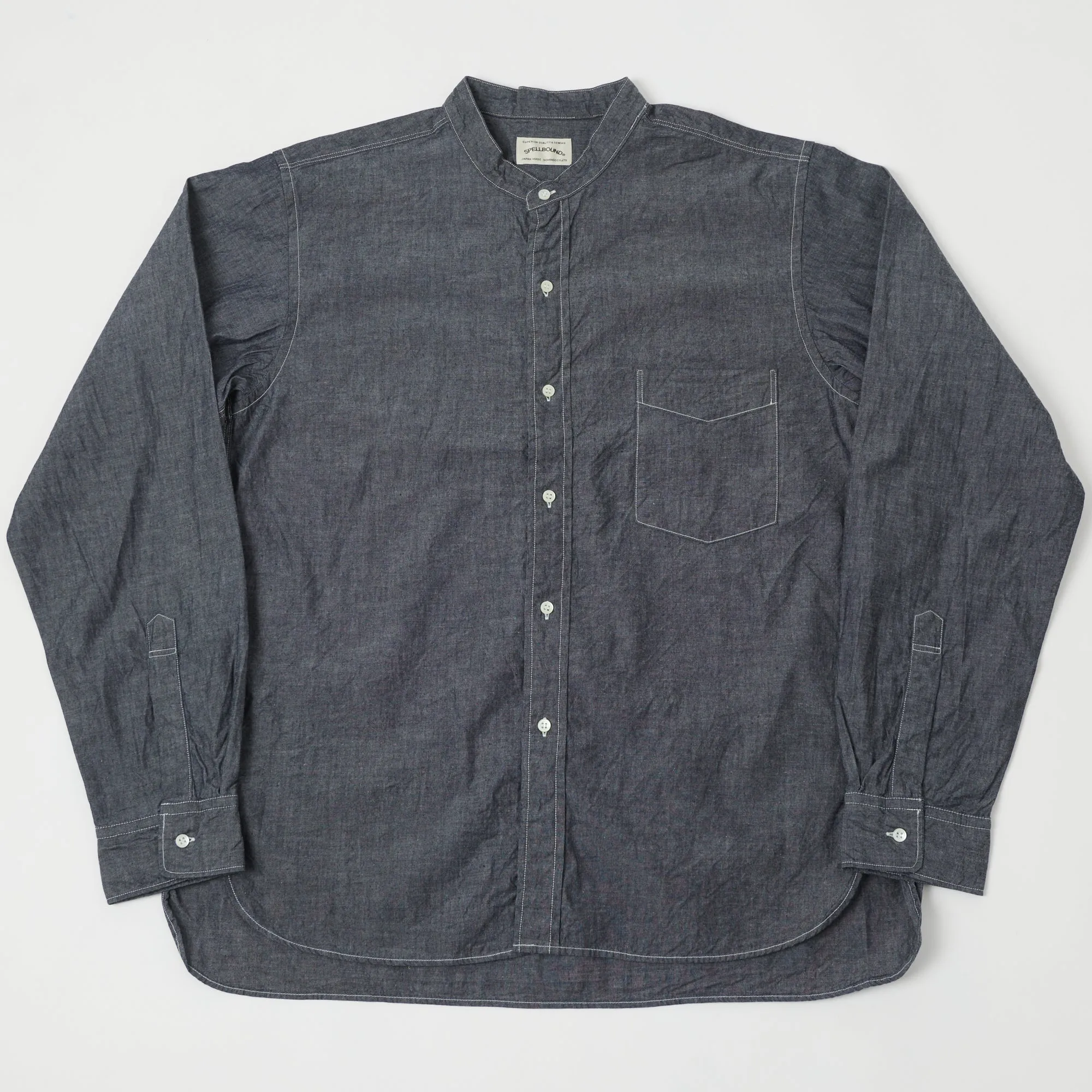 Spellbound Stand Collar Chambray Shirt - Navy sold by Son of a Stag