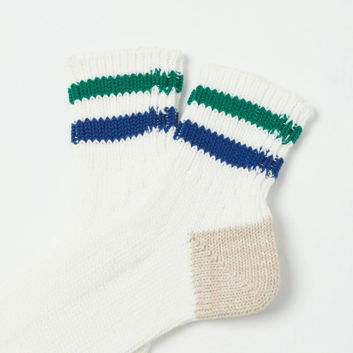 RoToTo Oldschool Ribbed Ankle Sock - White/Green/Dark Blue sold by Son of a Stag product image thumbnail 2