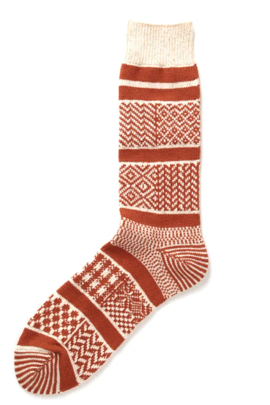 RoToTo Multi Jacquard Sock - Ivory/Rust sold by Son of a Stag