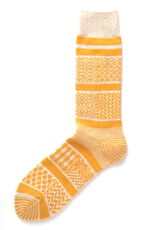 RoToTo Multi Jacquard Sock - Ivory/Yellow sold by Son of a Stag