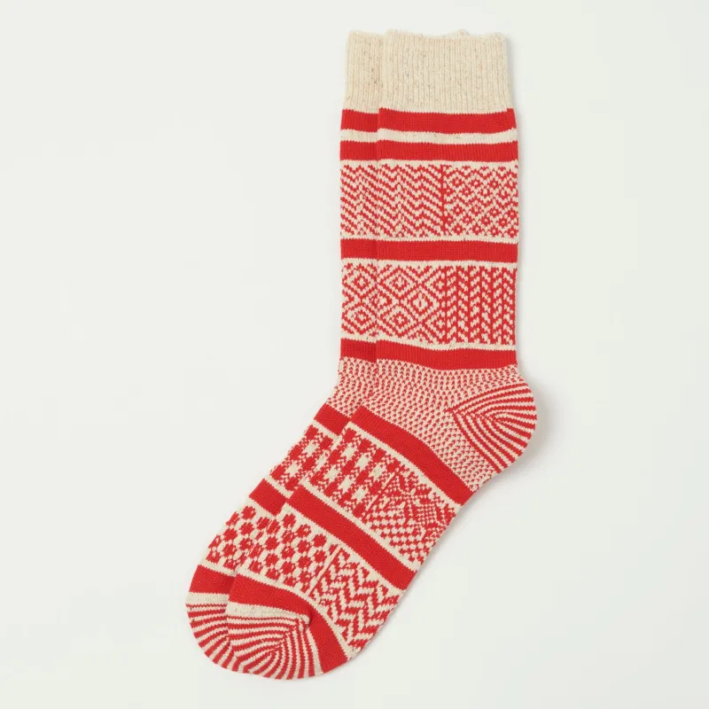 RoToTo Multi Jacquard Sock - Ivory/Red sold by Son of a Stag