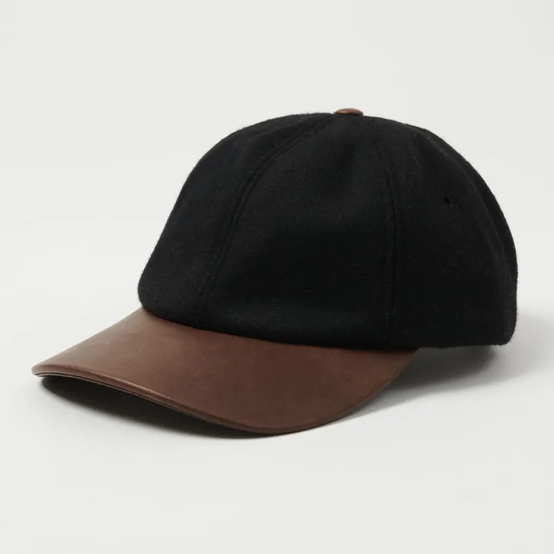 Crown Cap Melton Ball Cap - Black/Brown Leather sold by Son of a Stag