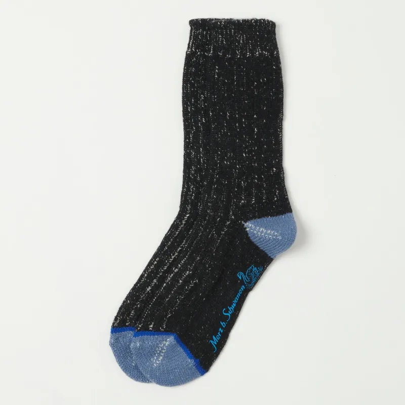 Merz b. Schwanen MW72 'Extra Fine' Merino Wool Sock - Deep Black/Nature sold by Son of a Stag