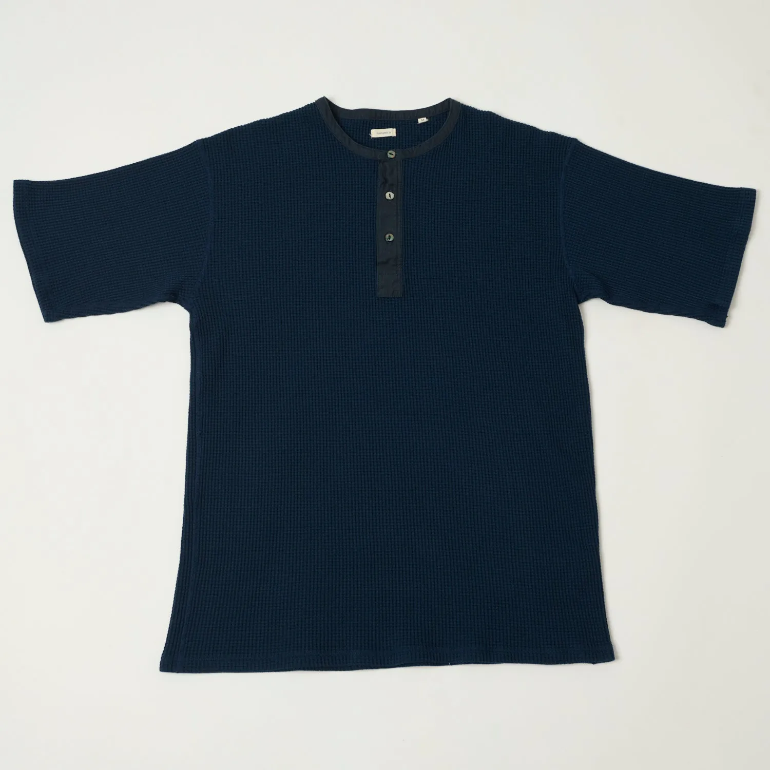 Nanamica Henley Neck Thermal T-Shirt - Navy sold by Son of a Stag