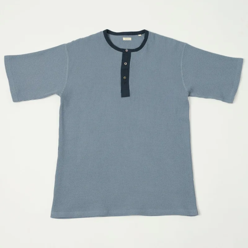 Nanamica Henley Neck Thermal T-Shirt - Blue Gray sold by Son of a Stag