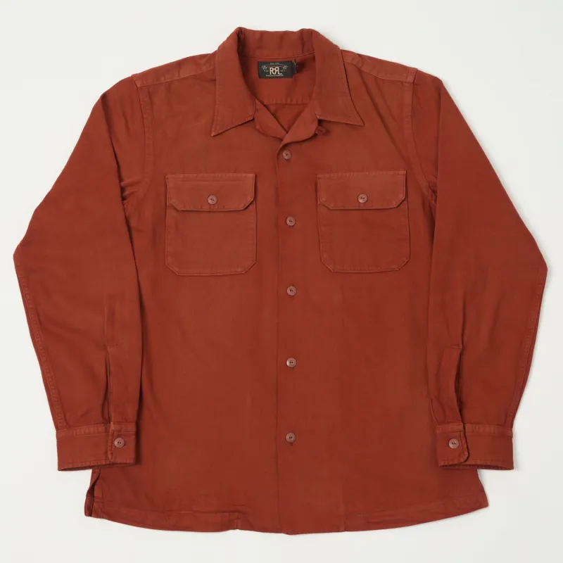 RRL Garment-Dyed Camp Collar Shirt - Brick sold by Son of a Stag