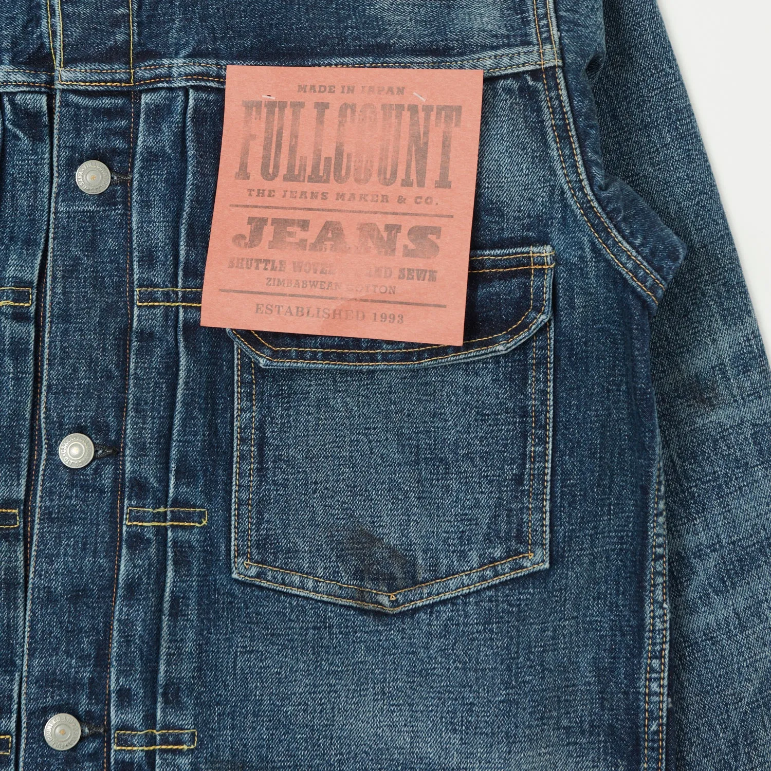FULLCOUNT 2102XX 15.5oz Type II Denim Jacket - 'Fear of the Dark' Wash sold by Son of a Stag product image thumbnail 3
