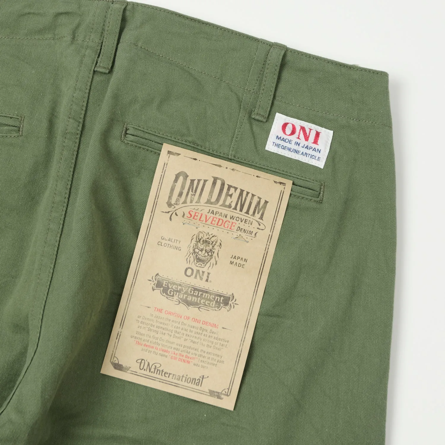 ONI Denim 737-SVC-LOL 9.5oz Selvedge Chino - Light Olive sold by Son of a Stag product image thumbnail 2