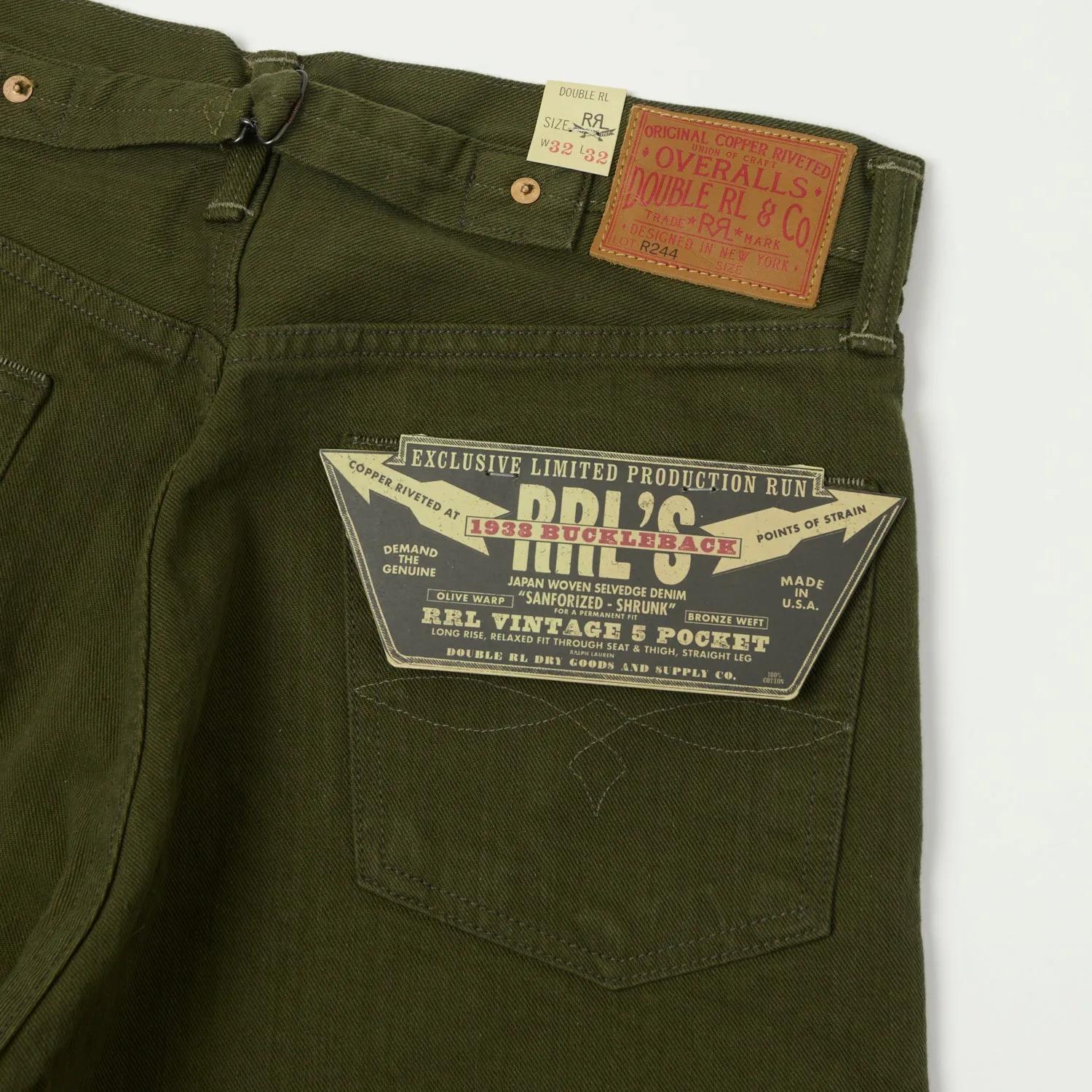 RRL Limited Edition Olive Regular Straight Jean - One Wash sold by Son of a Stag product image thumbnail 5