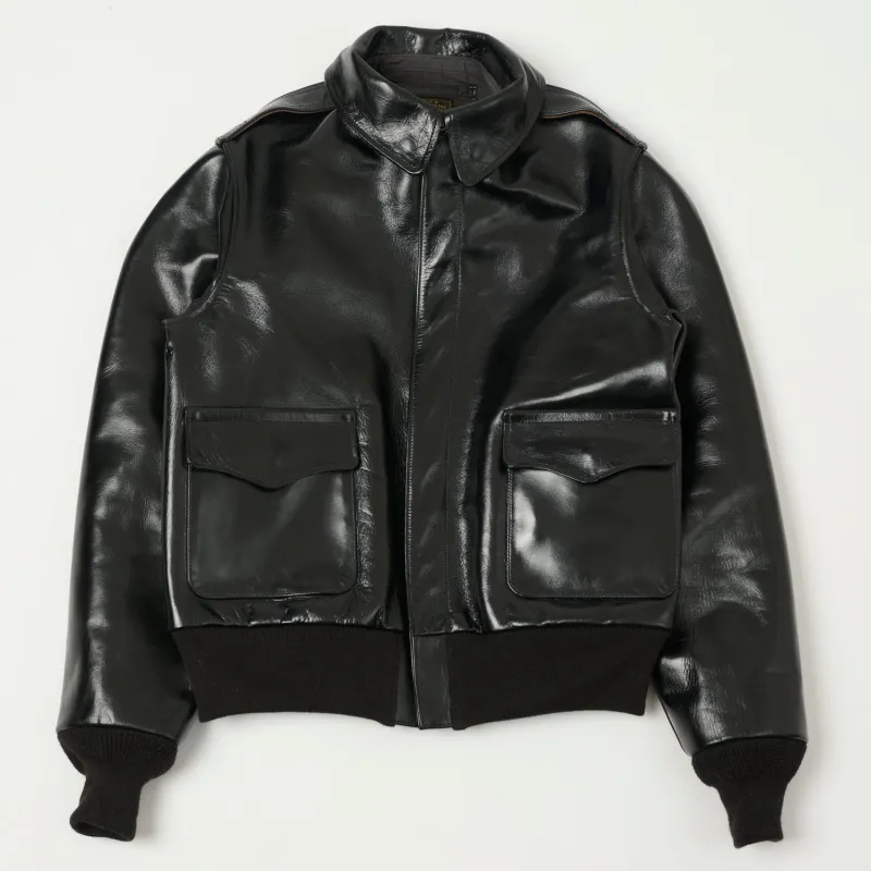 Buzz Rickson's x William Gibson A-2 Rough Wear Leather Flight Jacket - Black sold by Son of a Stag