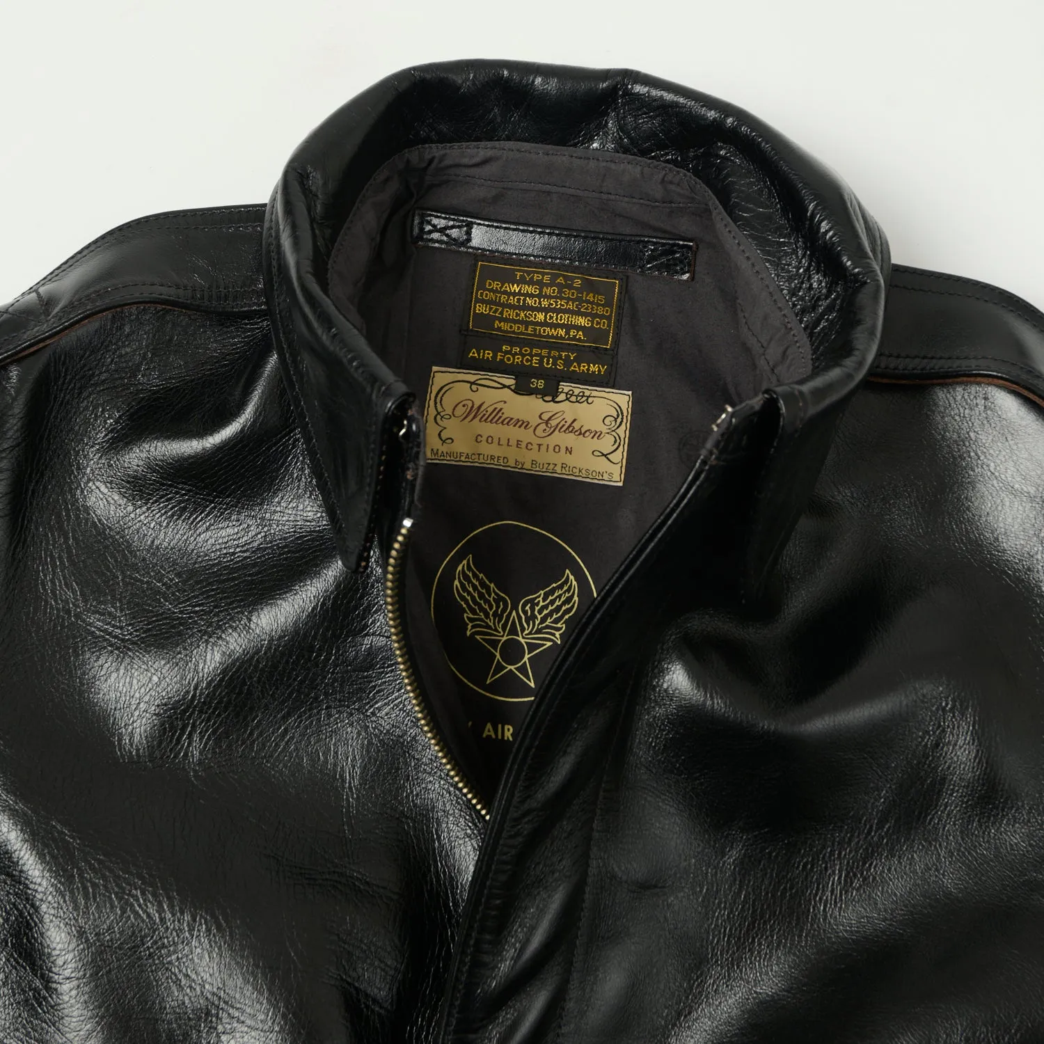 Buzz Rickson's x William Gibson A-2 Rough Wear Leather Flight Jacket - Black sold by Son of a Stag product image thumbnail 2