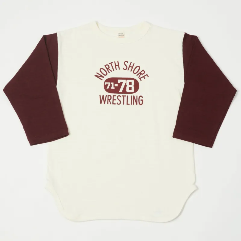 Warehouse & Co 4800 'North Shore' Baseball T-Shirt - Cream/Bordeaux sold by Son of a Stag