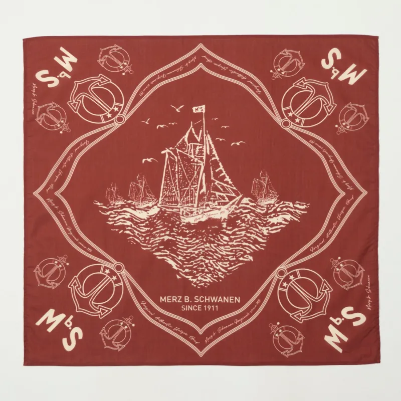 Merz b. Schwanen Ship Print Cotton Bandana - Chestnut sold by Son of a Stag