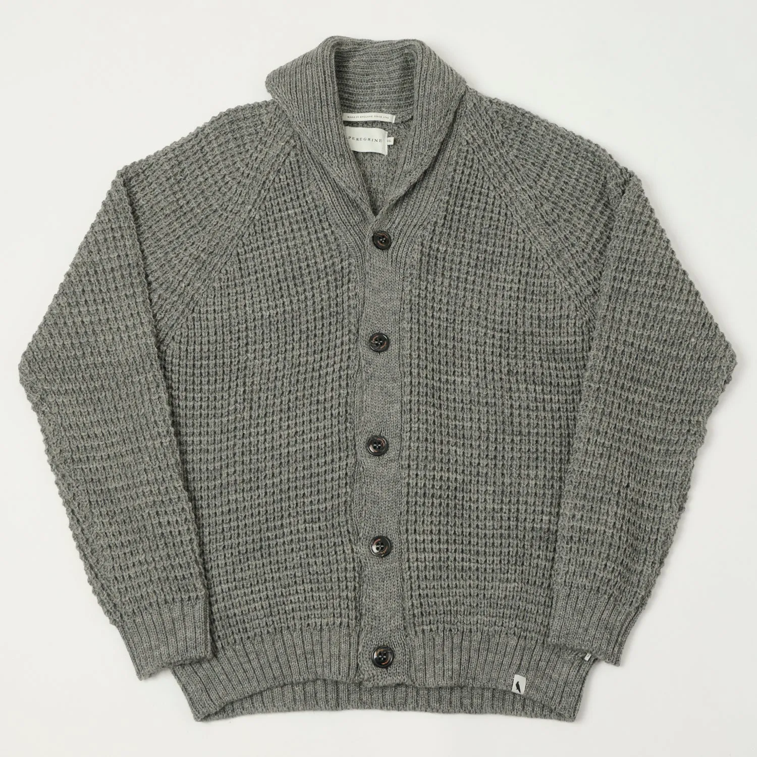 Peregrine Waffle Knit Shawl Collar Cardigan - Steel sold by Son of a Stag