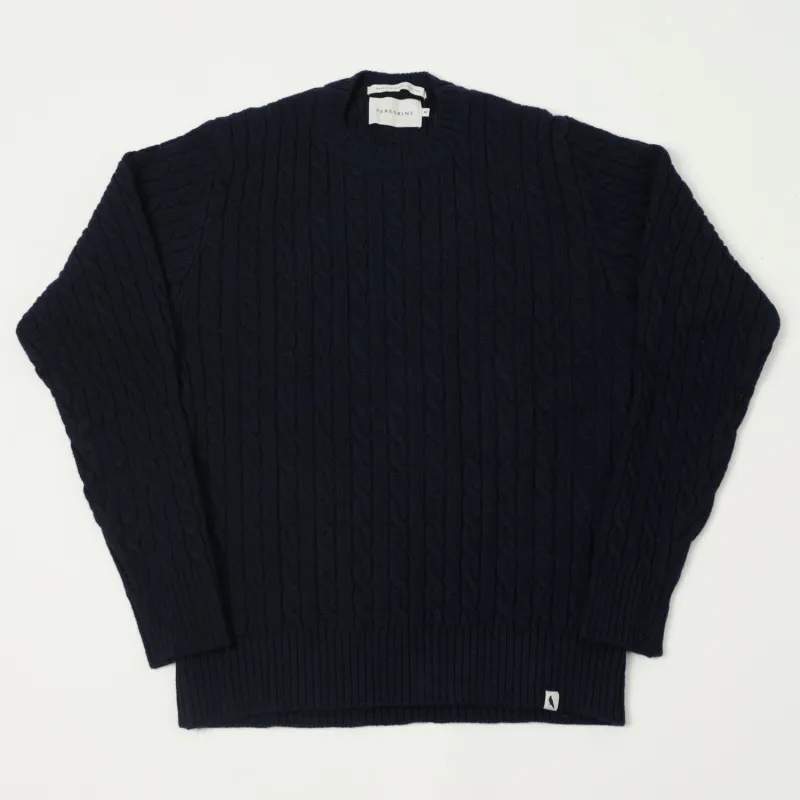 Peregrine Makers Stitch Cable Knit Jumper - Navy sold by Son of a Stag