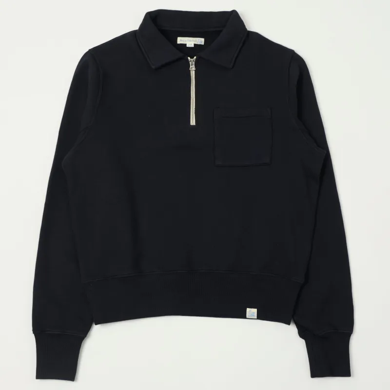 Merz b. Schwanen 'Good Basics' Quarter Zip Sweatshirt - Dark Navy sold by Son of a Stag