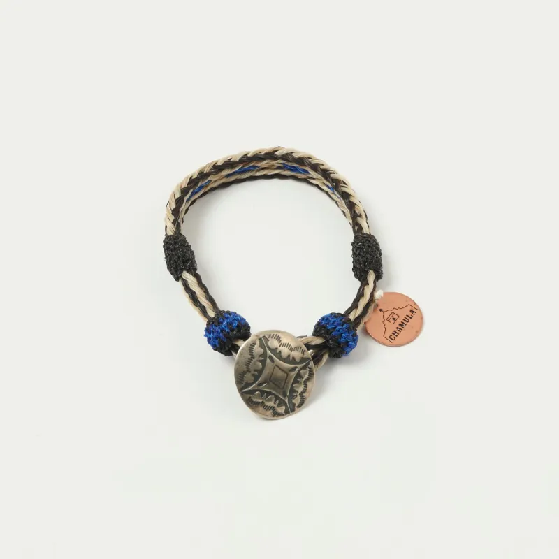 Chamula Horsehair Concho Bracelet - Black /White/Blue sold by Son of a Stag
