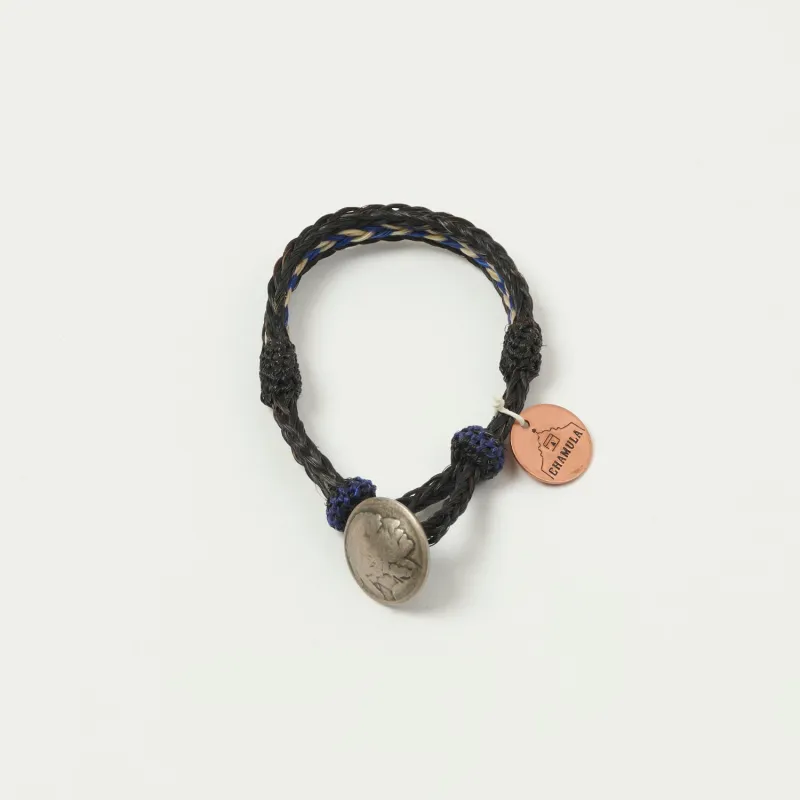 Chamula Horsehair Concho Bracelet - Black/White/Blue sold by Son of a Stag