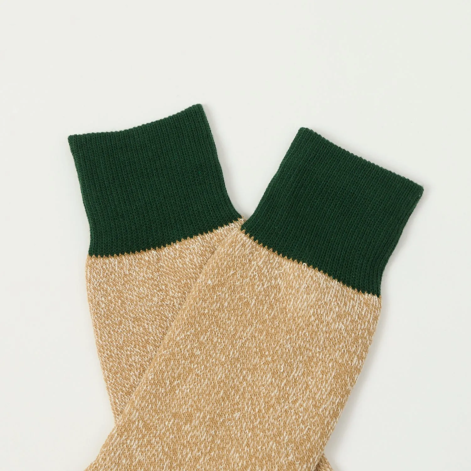 RoToTo Silk & Cotton Double Face Crew Sock - Dark Green/Beige sold by Son of a Stag product image thumbnail 2