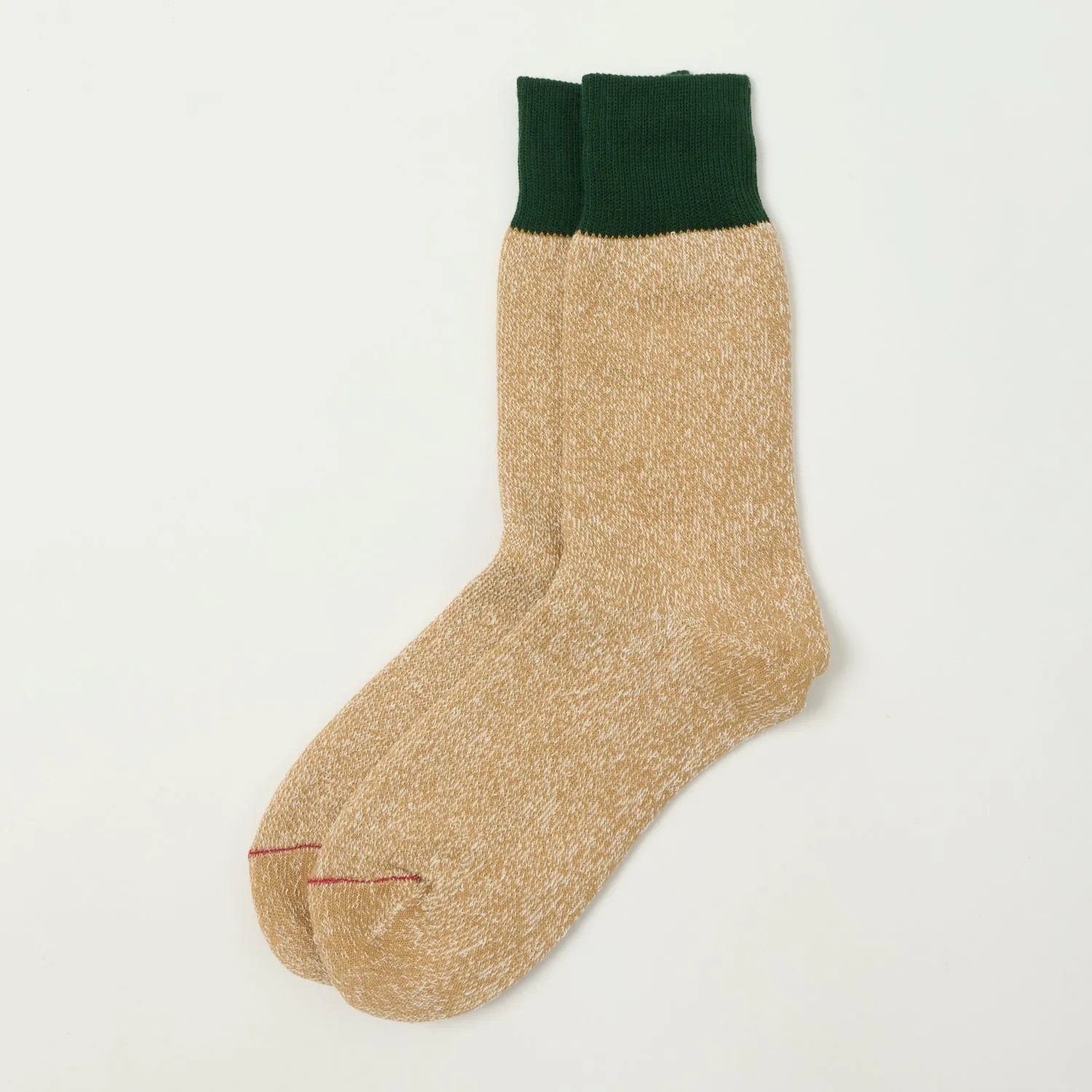 RoToTo Silk & Cotton Double Face Crew Sock - Dark Green/Beige sold by Son of a Stag