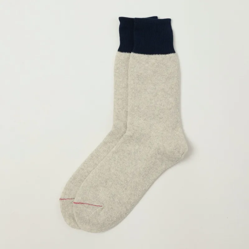 RoToTo Silk & Cotton Double Face Crew Sock - Navy/Light Grey sold by Son of a Stag