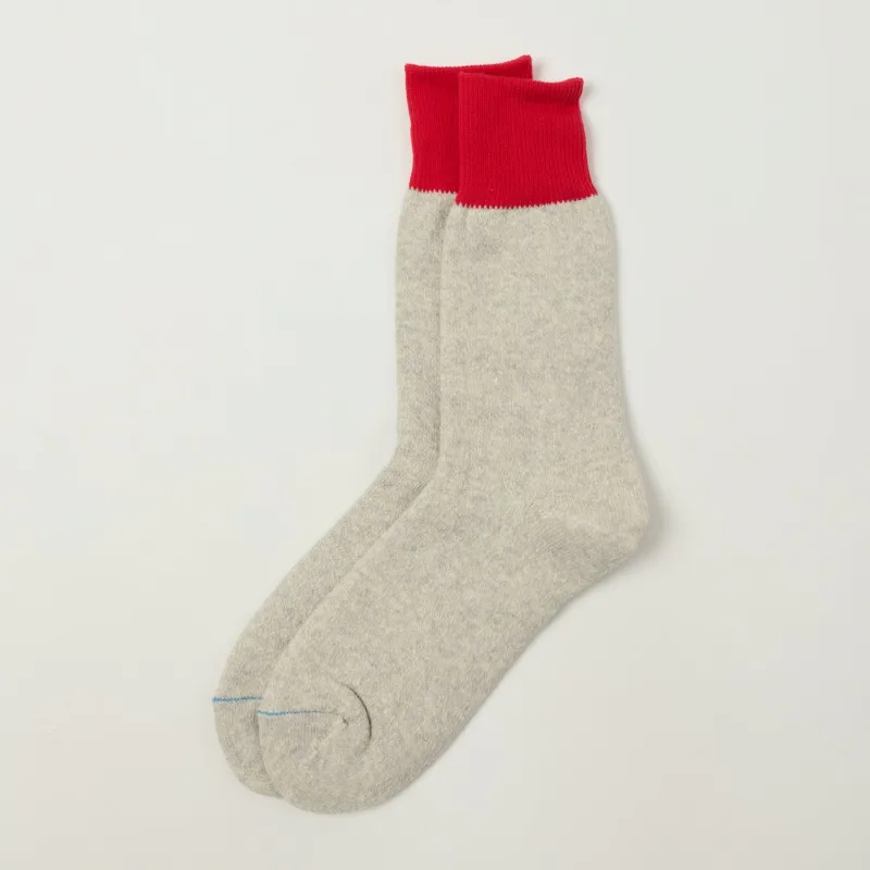 RoToTo Silk & Cotton Double Face Crew Sock - Red/Light Grey sold by Son of a Stag