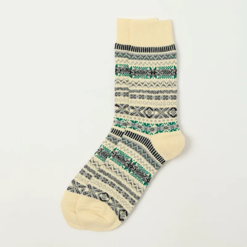 RoToTo Fairisle Jacquard Crew Sock - Ivory sold by Son of a Stag