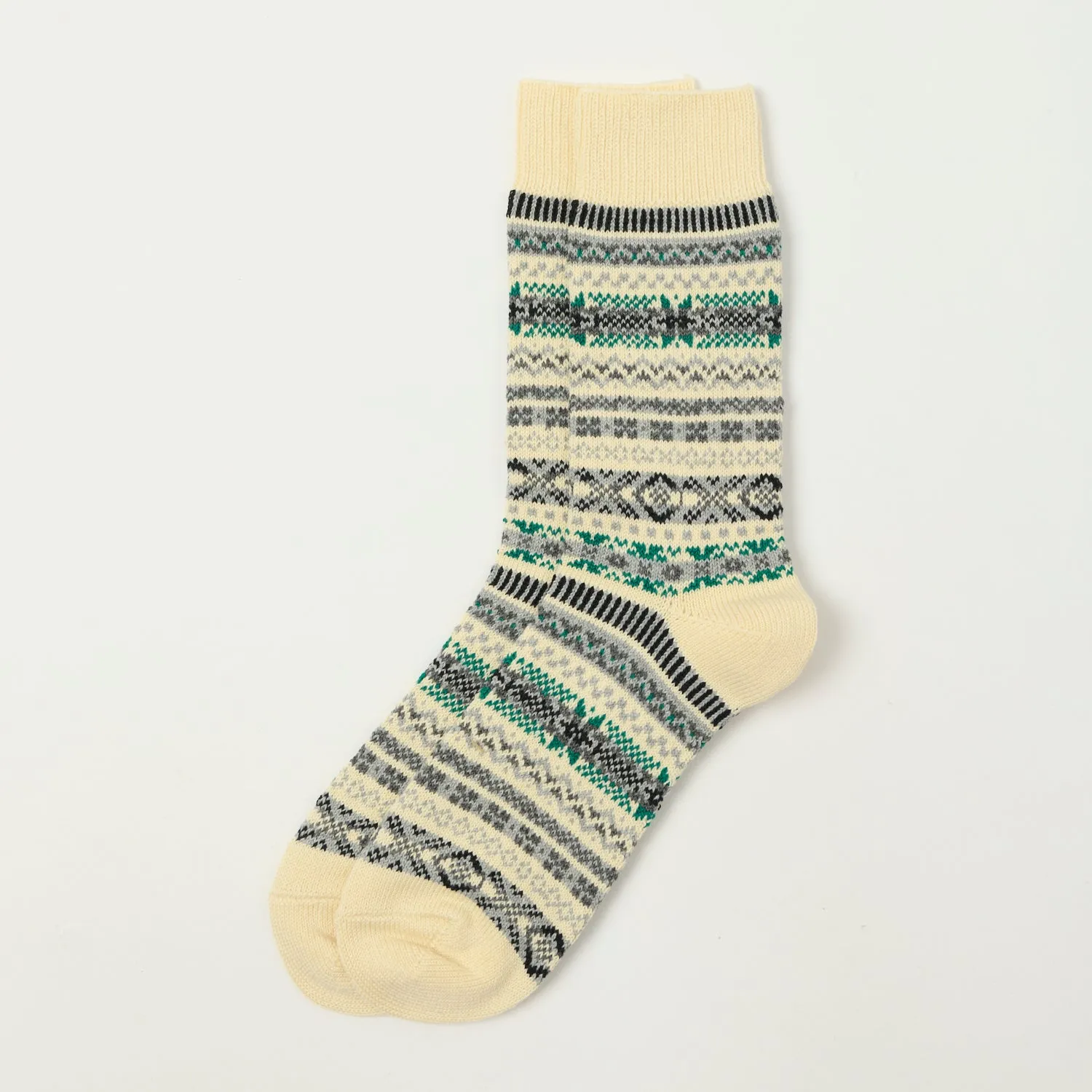 RoToTo Fairisle Jacquard Crew Sock - Ivory sold by Son of a Stag