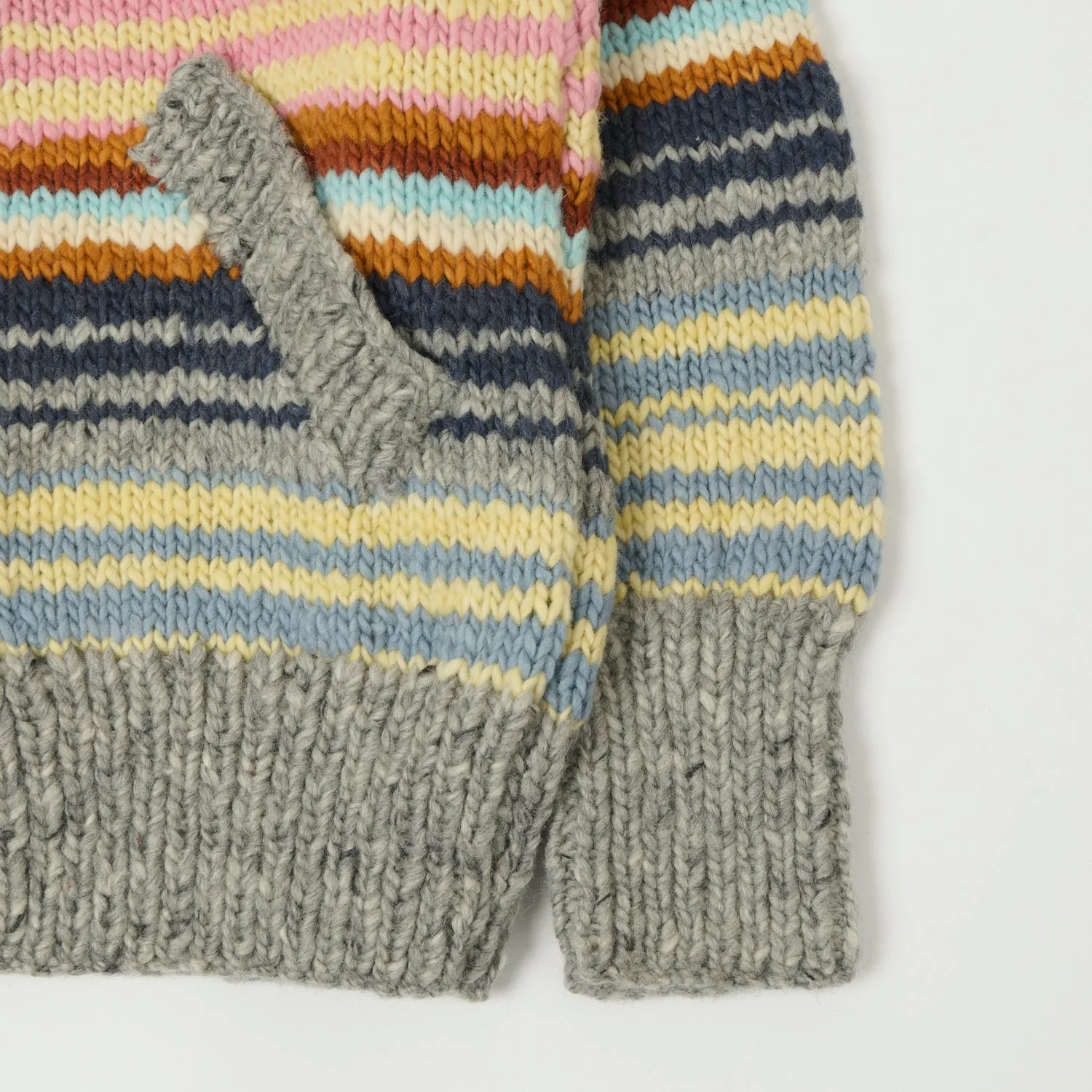 Chamula Merino Wool Multi Stripe Zip Through Cardigan - Pearl Grey/Multi sold by Son of a Stag product image thumbnail 3