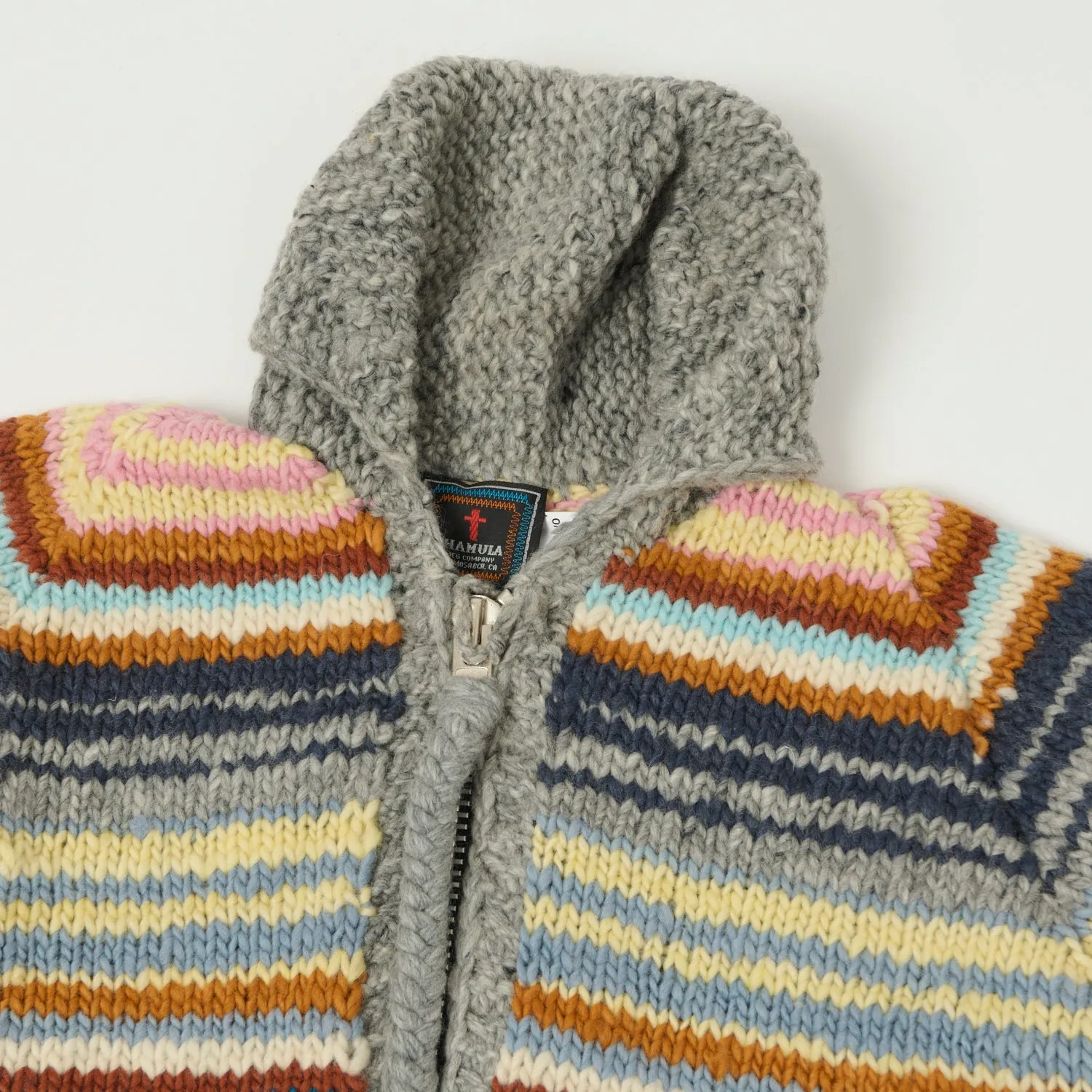 Chamula Merino Wool Multi Stripe Zip Through Cardigan - Pearl Grey/Multi sold by Son of a Stag product image thumbnail 2