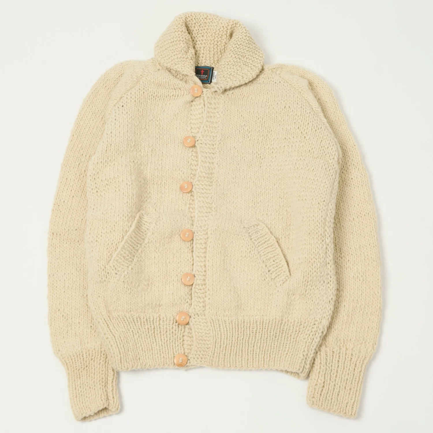 Chamula Merino Wool Shawl Collar Button Up Cardigan - Ivory sold by Son of a Stag