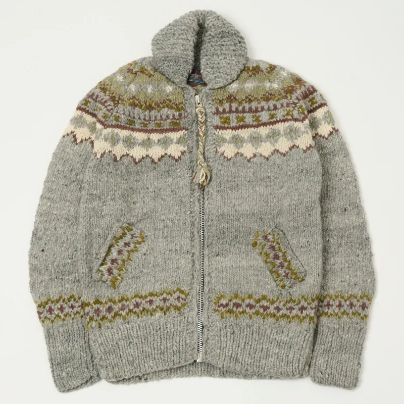 Chamula Zip Through Cardigan 'Fairisle #3'  - Pearl Grey sold by Son of a Stag