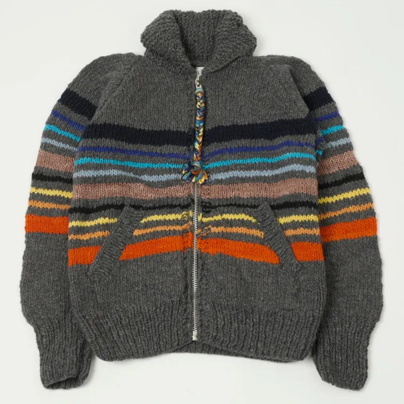 Chamula Striped Zip Through Cardigan - Grey/Multi sold by Son of a Stag