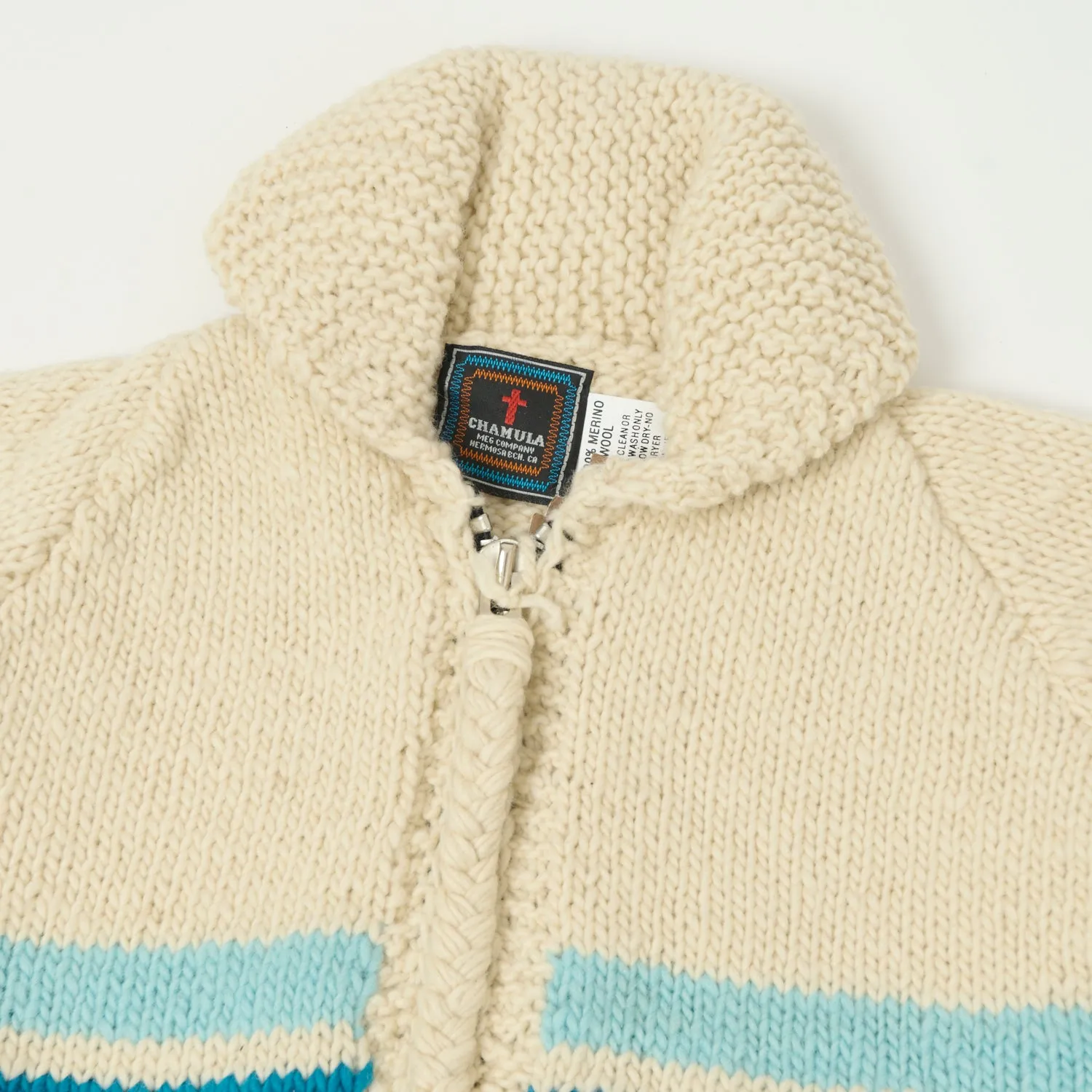 Chamula Merino Wool Multi Stripe Zip Through Cardigan - Ivory/Multi sold by Son of a Stag product image thumbnail 2