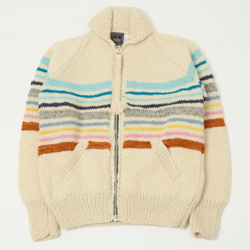 Chamula Striped Zip Through Cardigan - Ivory/Multi sold by Son of a Stag