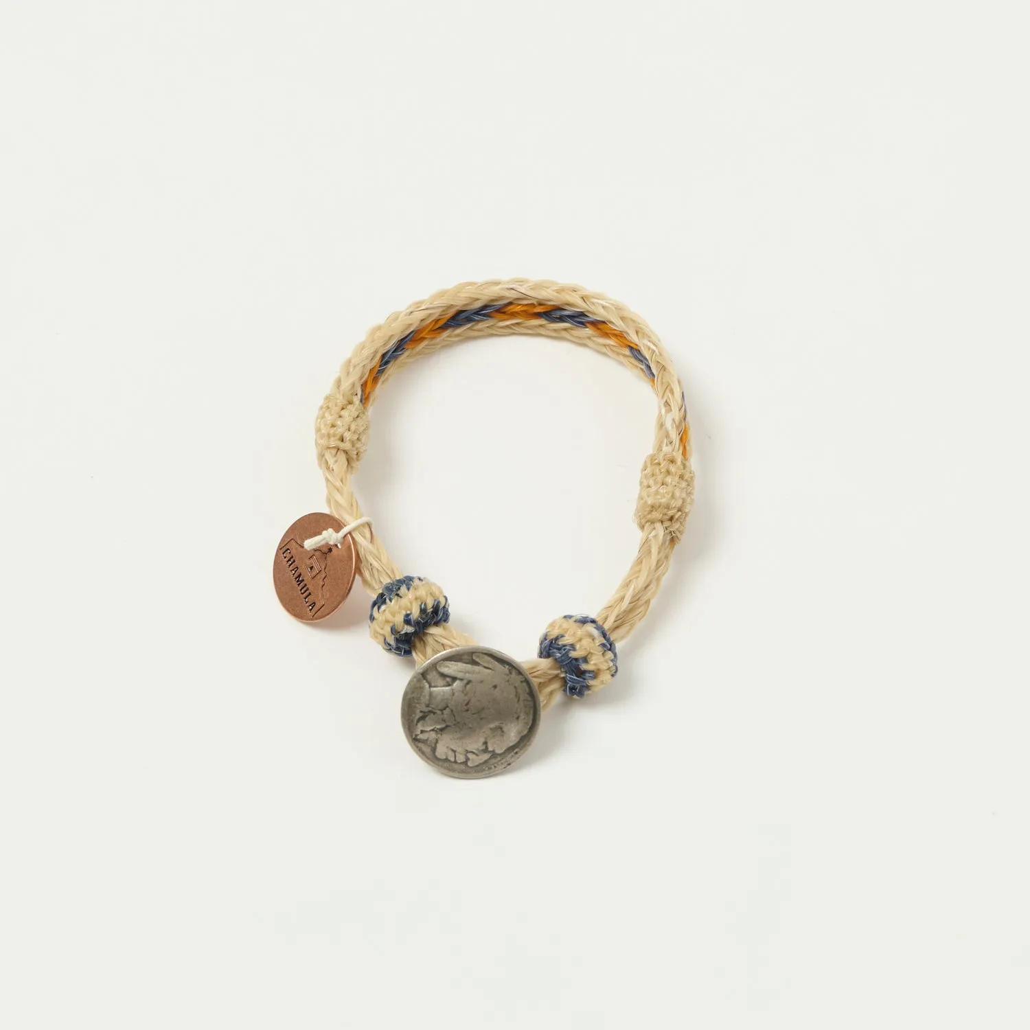 Chamula Horsehair Concho Bracelet -Nature/Orange/Blue sold by Son of a Stag