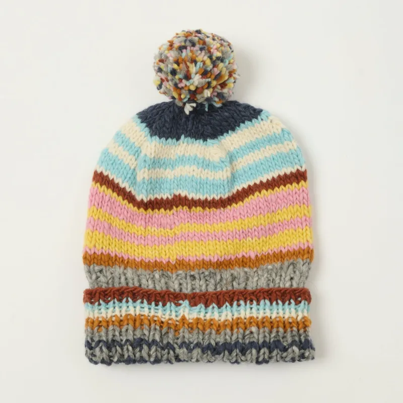 Chamula Double Cuff Beanie 'Multi Stipe' - Grey/Multi made by Chamula