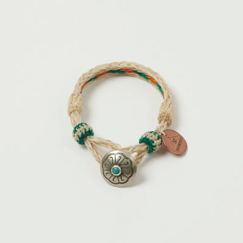Chamula Turquoise Horsehair Concho Bracelet - White/Yellow//Green sold by Son of a Stag
