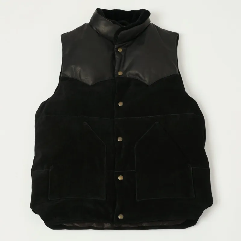 Shangri-La Heritage 'Bivacco' Suede Western Down Vest - Black sold by Son of a Stag