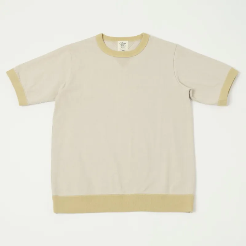 Jackman Dotsume Rib T-Shirt - Dusty Base/Butter sold by Son of a Stag