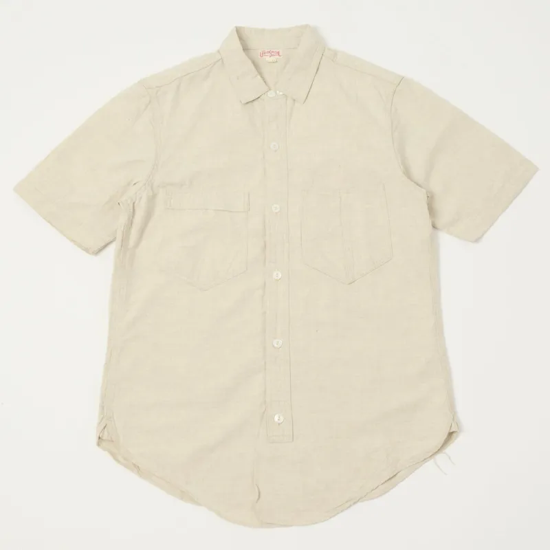 Freewheelers & Co Union Special Overalls 'Big Bertha' S/S Chambray Work Shirt - White sold by Son of a Stag