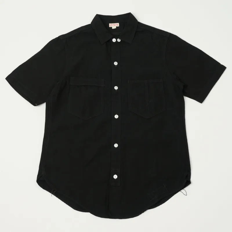 Freewheelers & Co Union Special Overalls 'Big Bertha' S/S Chambray Work Shirt - Black sold by Son of a Stag