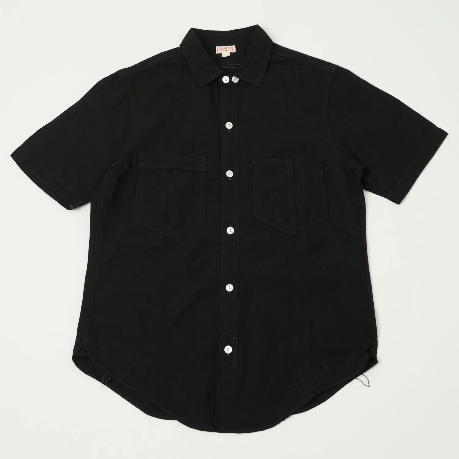 Freewheelers & Co Union Special Overalls 'Big Bertha' S/S Chambray Work Shirt - Black sold by Son of a Stag