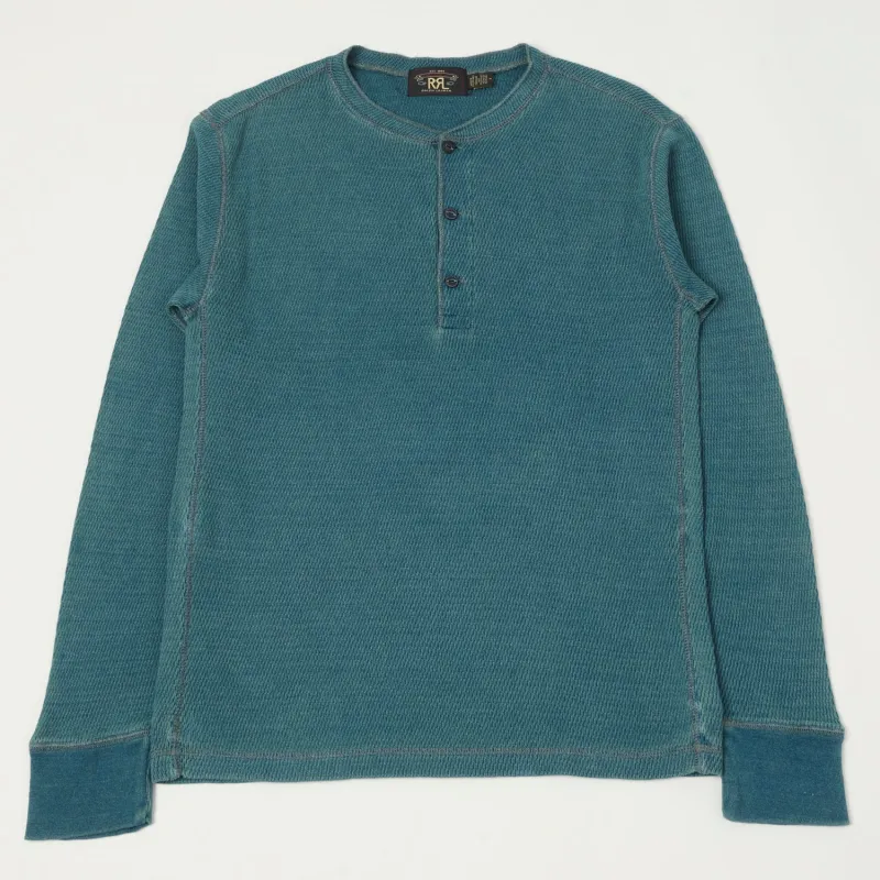RRL Jacquard-Knit Thermal Henley - Indigo made by RRL
