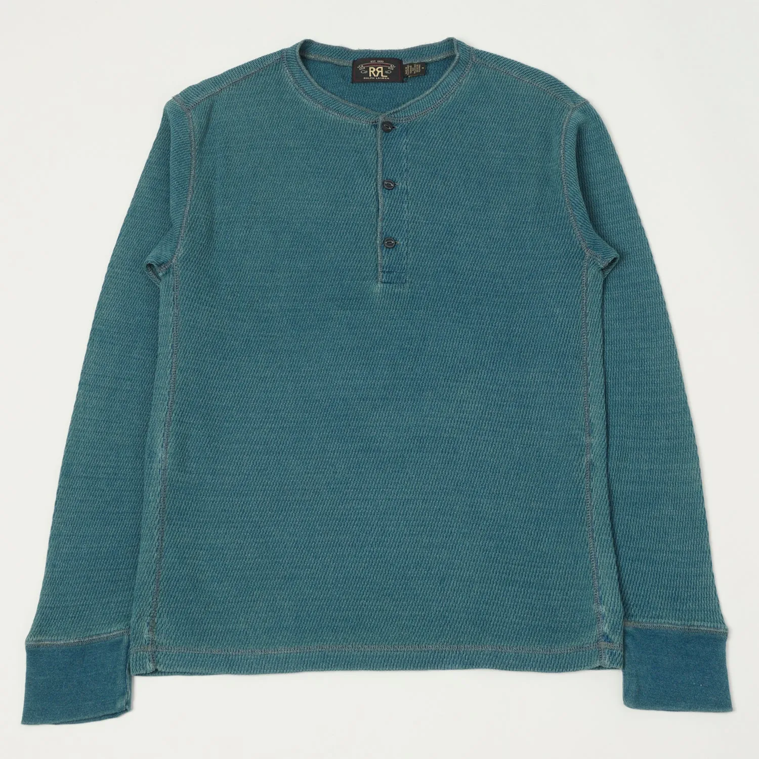 RRL Jacquard-Knit Thermal Henley - Indigo sold by Son of a Stag