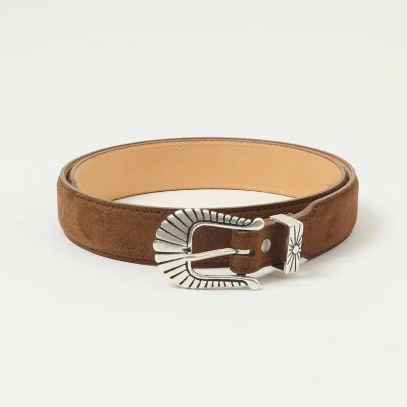 Shangri-La Heritage 'Wild Star' Slim Leather Belt - Brown Suede sold by Son of a Stag