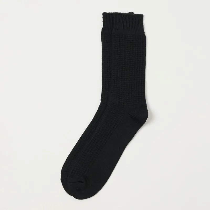 RoToTo Cotton Waffle Crew Sock - Black sold by Son of a Stag